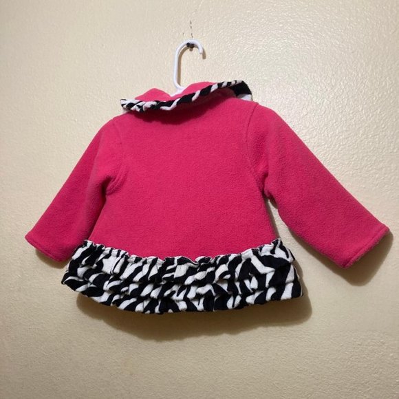 Mud Pie Baby Pink/Zebra Print Fleece Snap Button Jacket Coat Size 12-18 Months. - Picture 2 of 6